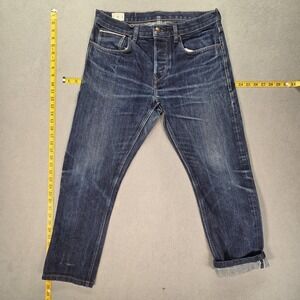 Selvedge Jeans Mens Medium Wash Blue Tapered Honeycomb Whiskers Fits 31x26